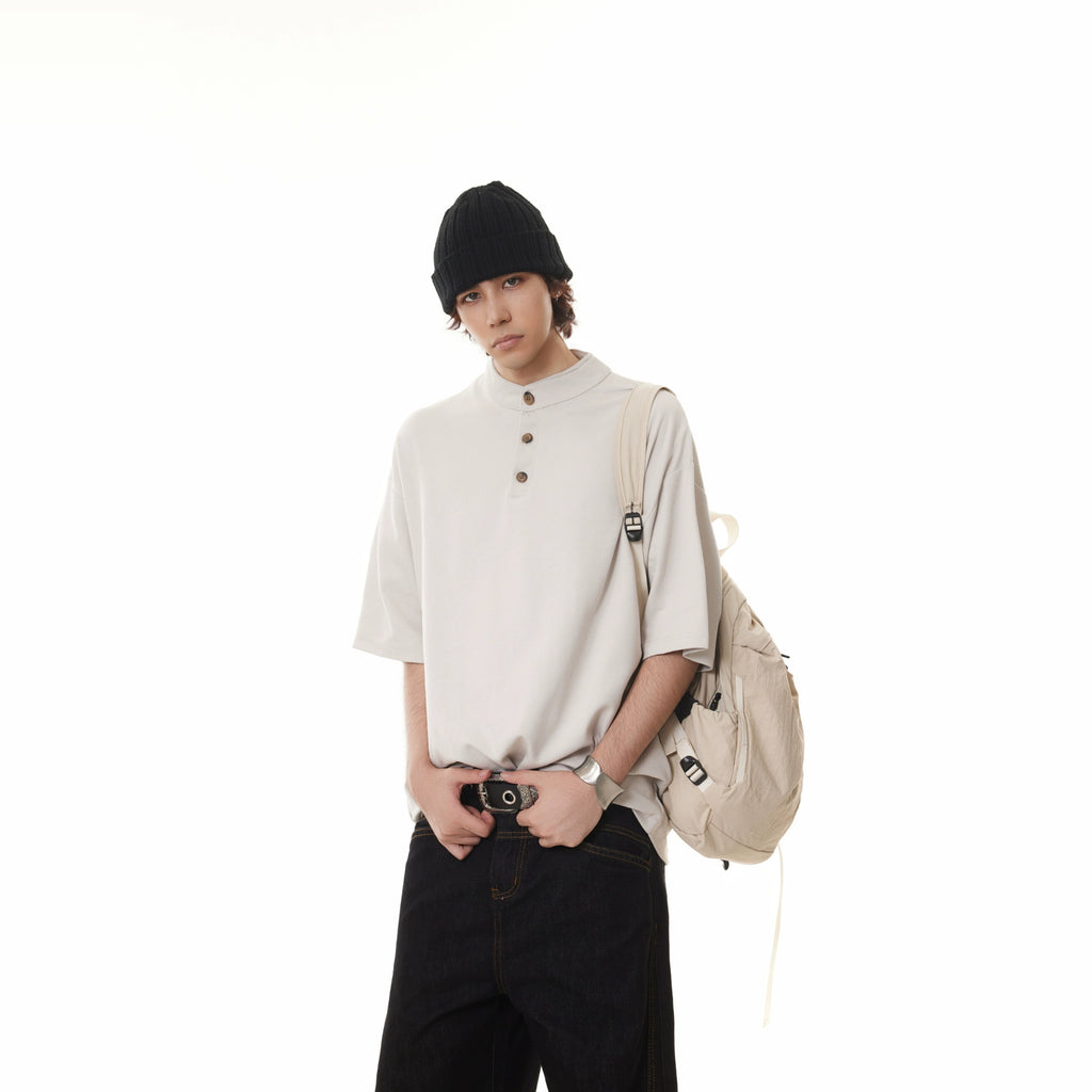 BTSG old money style Henry collar button Tee