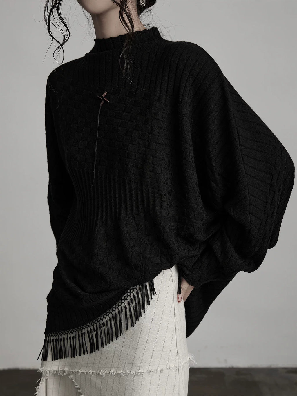 INDULGE Irregular Fringed Bottom Knitted Long Sleeves