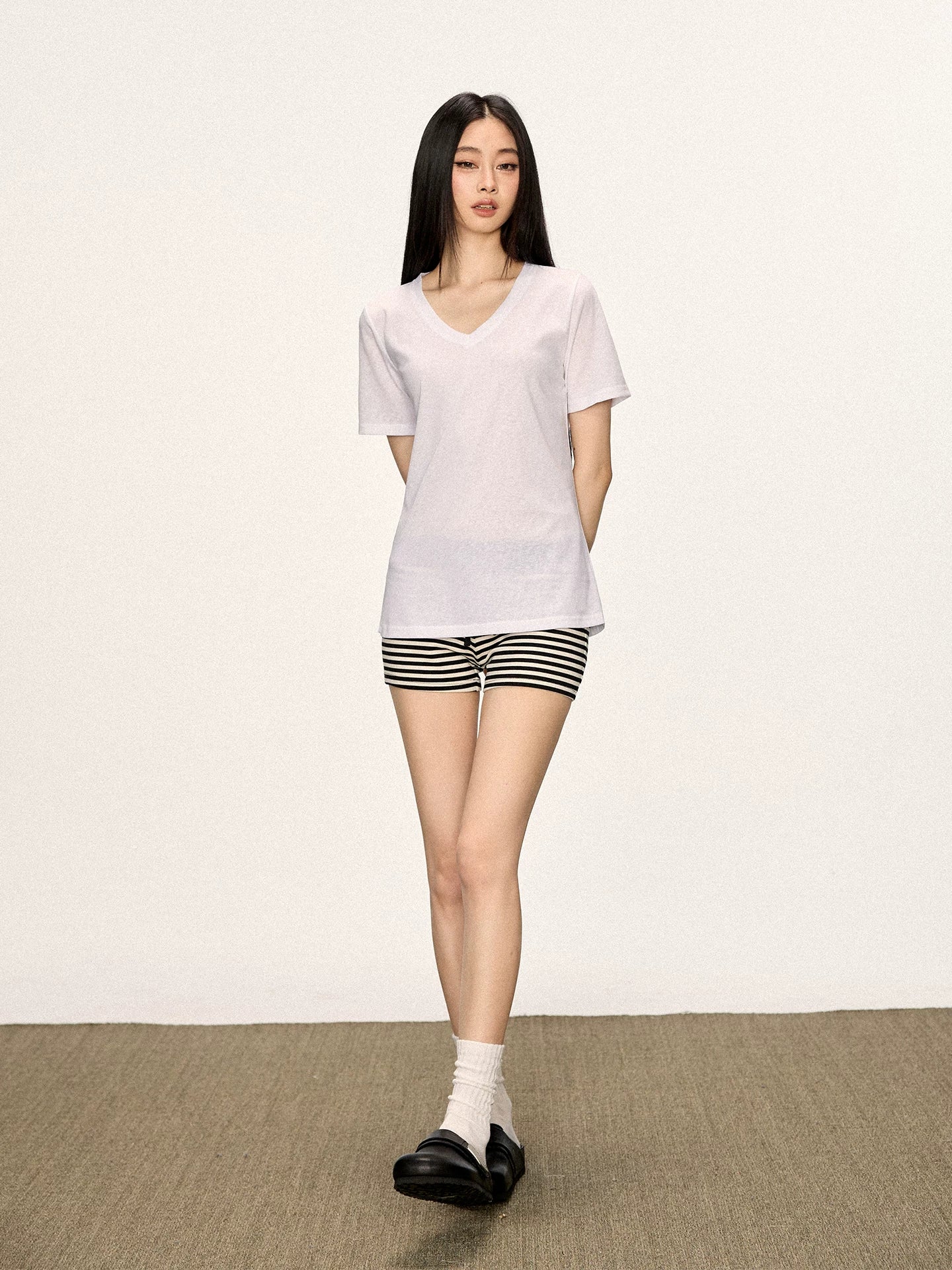 Cherry Melody Slack V Neck Loose Tee