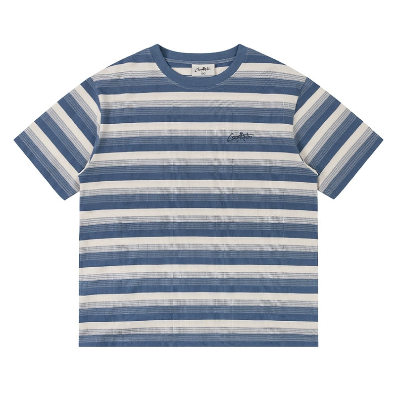 CoosRetro Embroidery Contrasting Striped Tee