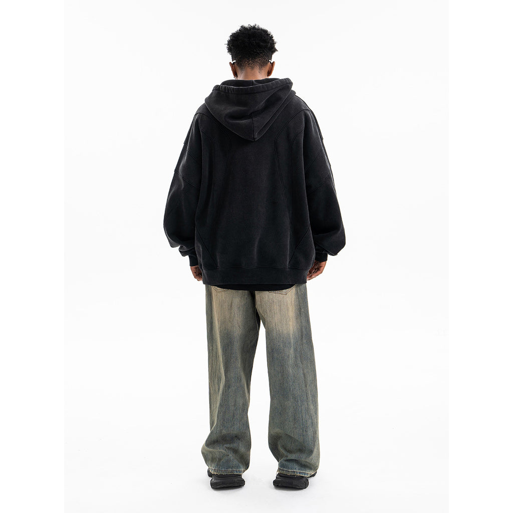SUPER WAY Vintage Deconstructed Stitching Silhouette Hooded Sweater