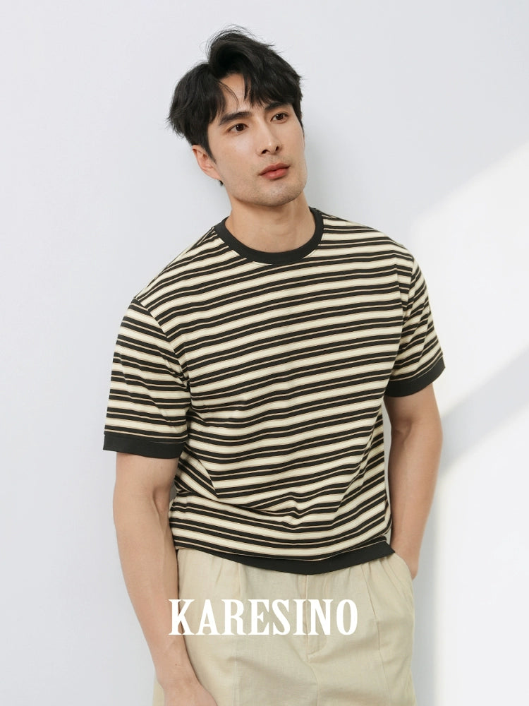 KARESINO Contrasting Casual Versatile Striped Tee