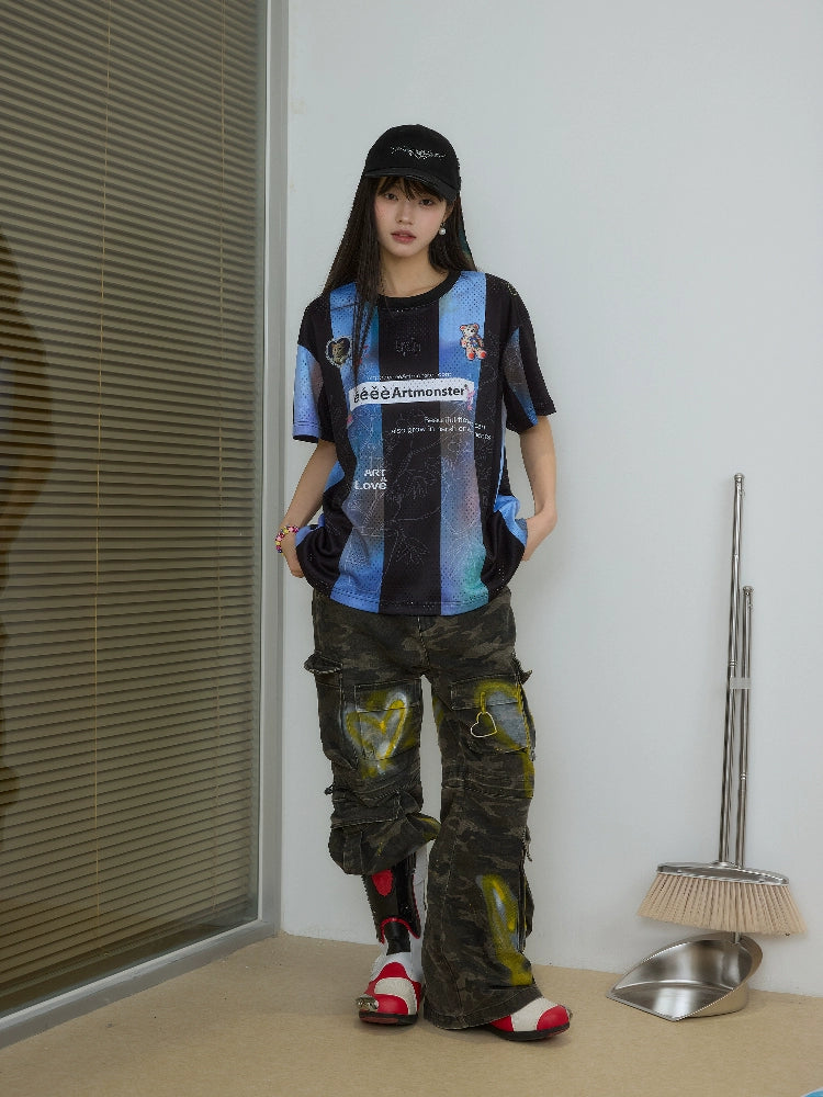 EeeeArtmonster Ins Wind Striped Breathable Sports Jersey