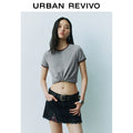 URBAN REVIVO Casual Contrasting Lines Crew Neck Short Sleeve T-Shirt