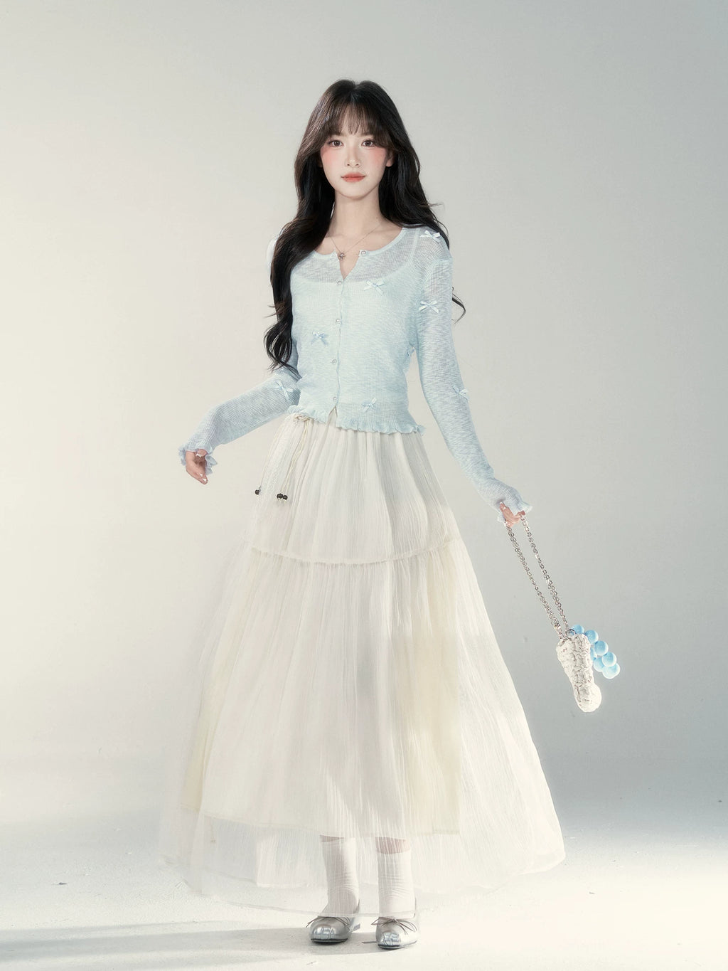 Wildberry Light Blue Gentle Wind Long Sleeve Knitted Shirt