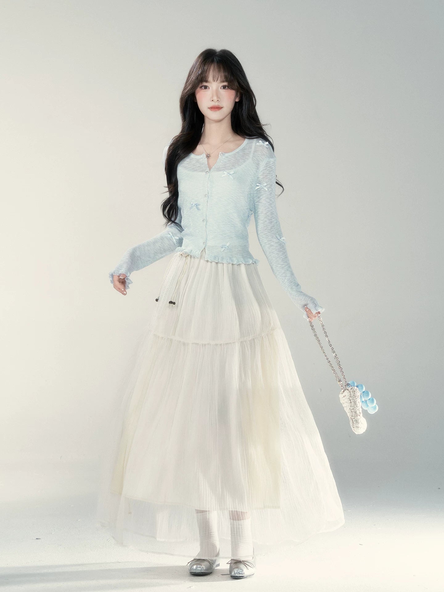 Wildberry Light Blue Gentle Wind Long Sleeve Knitted Shirt