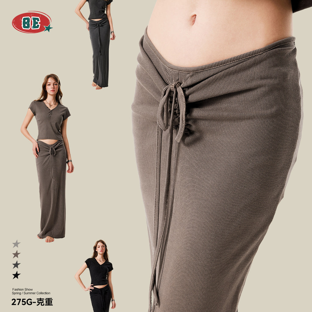 BE Women's Retro Maillard Slim Skirt Pleated Hip Skirt