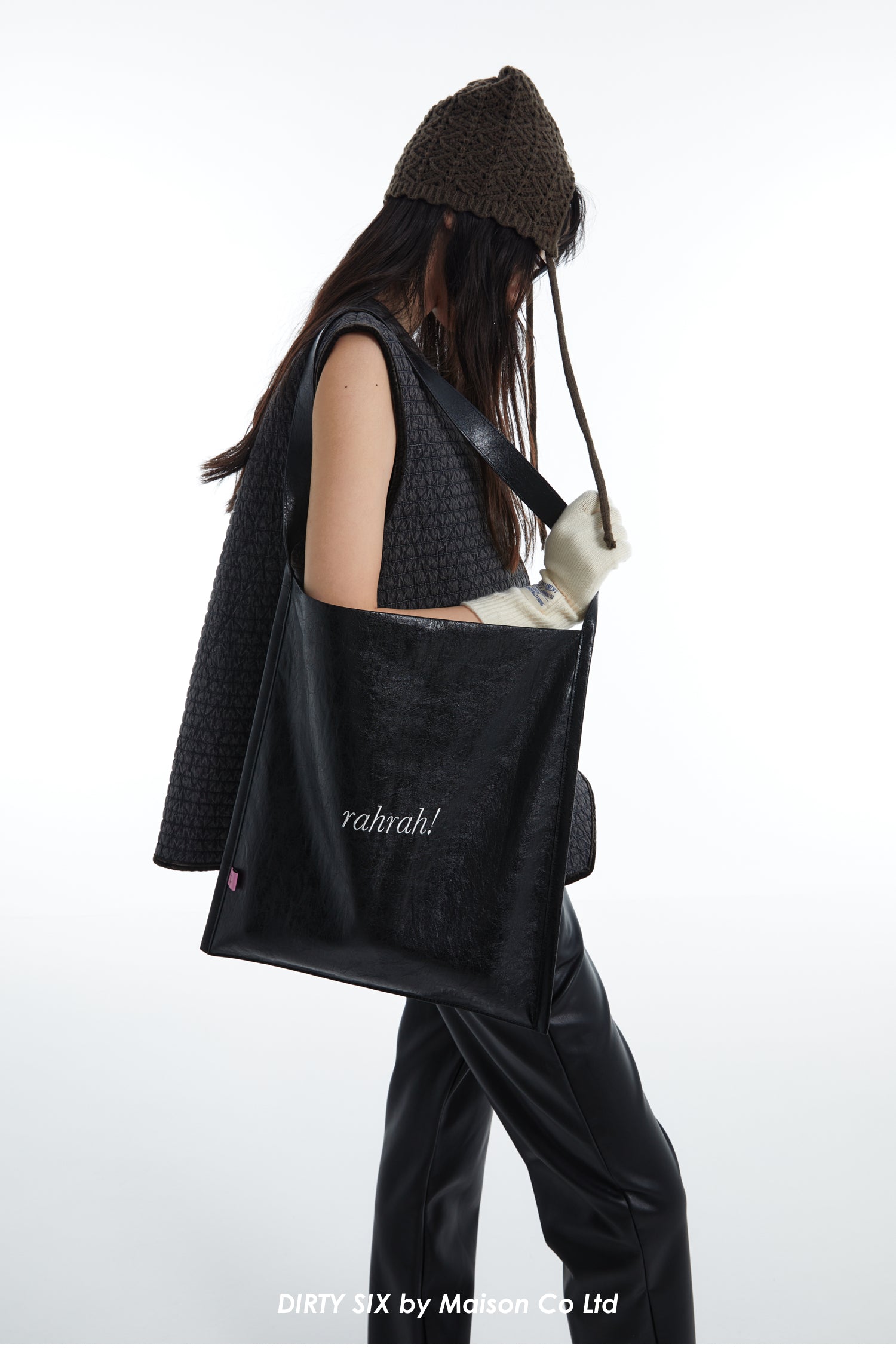 DirtySix "rahrah!" bag 5 colors contrasting embroidery thread soft leather tote bag