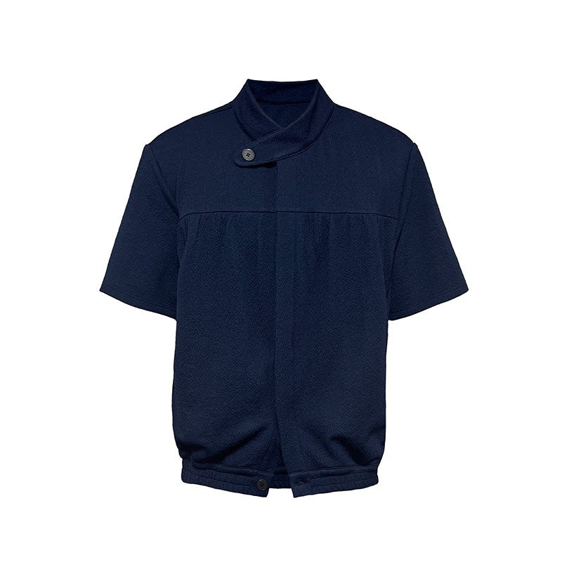 JCAESAR Stand-up Collar Pleated Short-sleeved Shirt