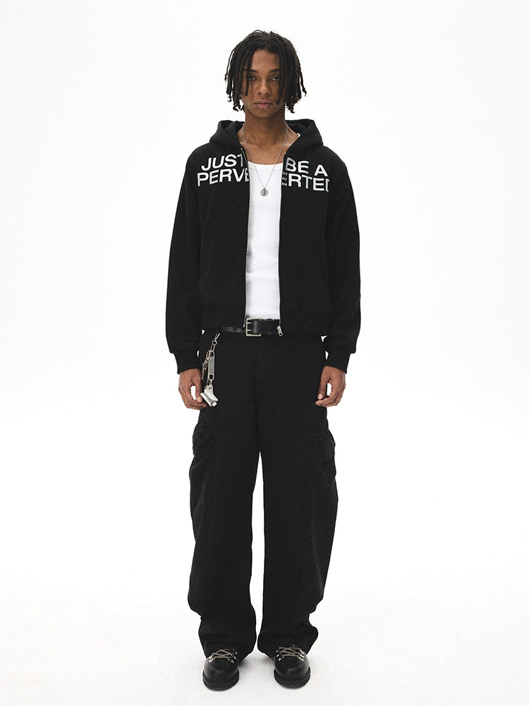 CRICLE Letter Print Hooded Zip Sweater