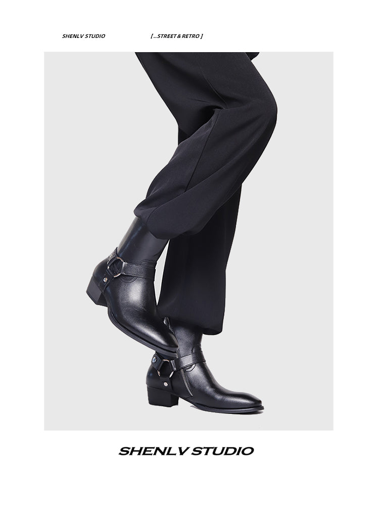 SHENLV STUDIO Pointed Chelsea Personality High Street Martin Boots