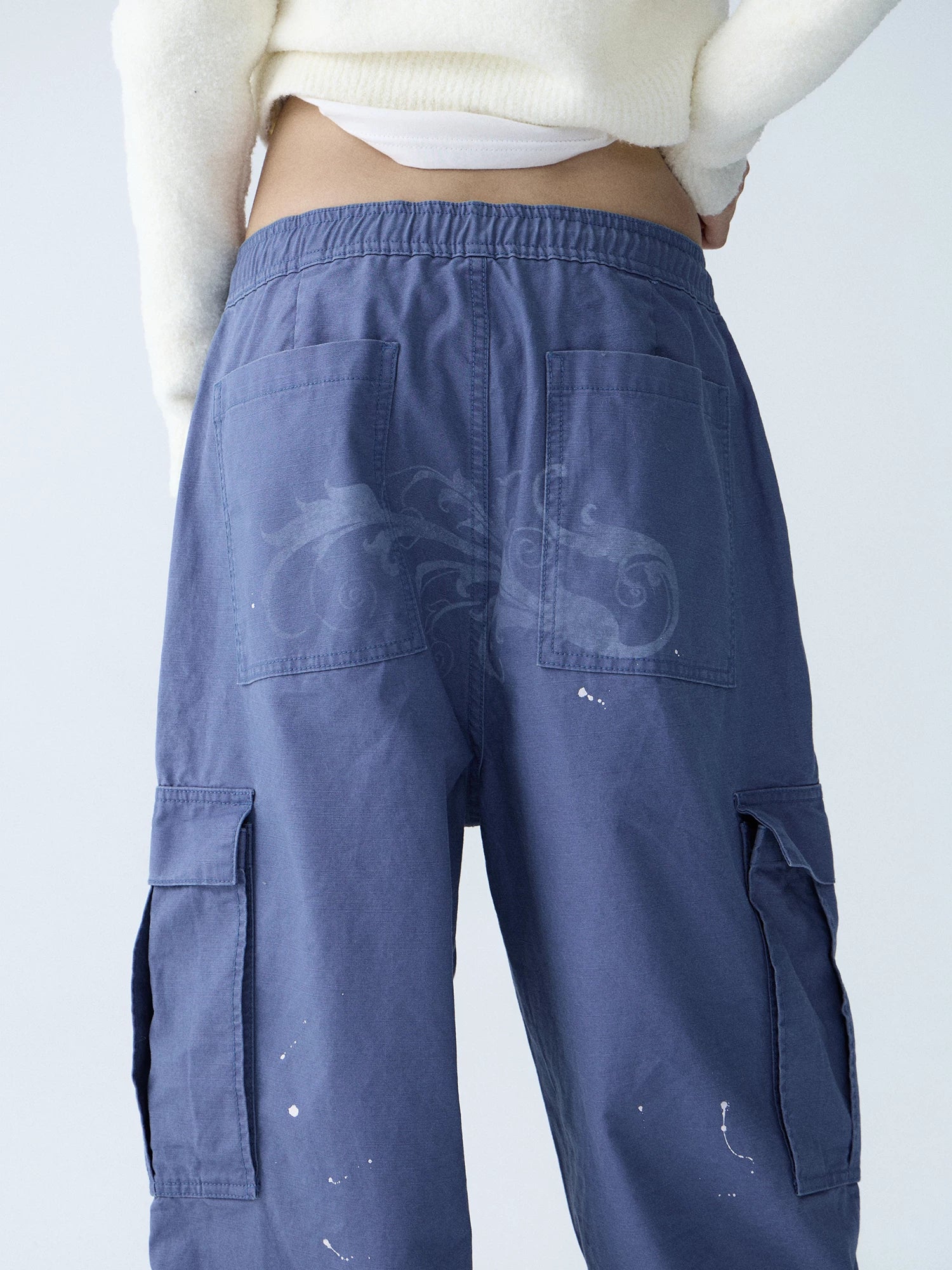 In Two Twos Ink Splash Print Loose Drawstring Overalls