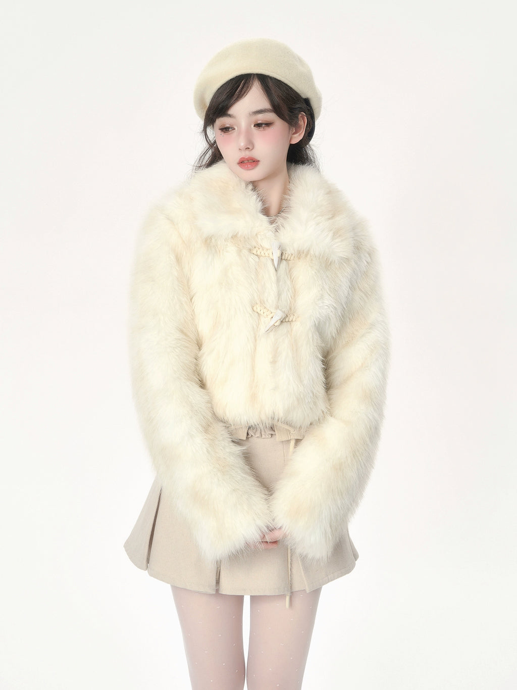 SASSY MOODY Gradual Change Sweet Imitation Fur Fur Short Coat