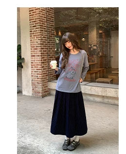 Kano Tie-up Pleated Polka Dot Corduroy Skirt