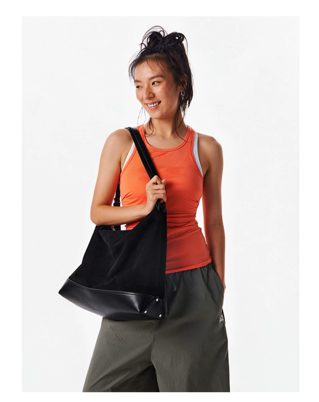 CryingCenter Suede Splicing Large Capacity Shoulder Strap Crossbody Bag