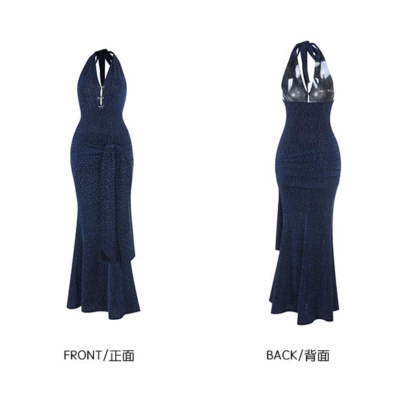 Instunning Neck Hot Drill Thin Temperament Strap Dress