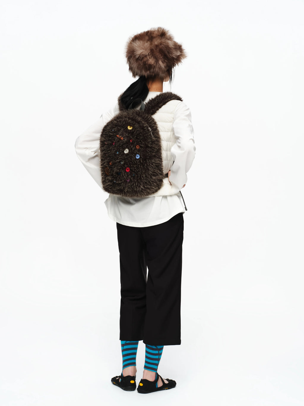 Oinimi Fun Rainbow Button Brown Bear Plush Backpack
