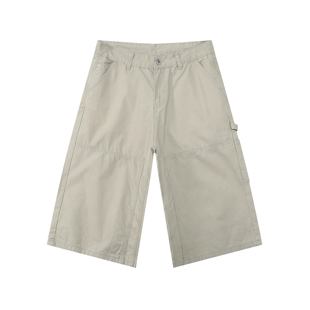 MTLCLOTHES Spliced Wide-leg Tooling Denim Cropped Pants