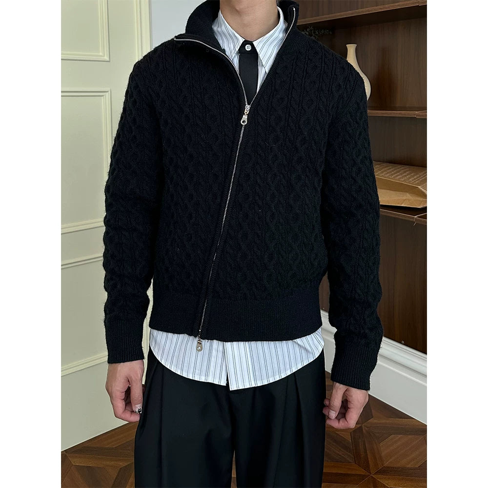 KREATE 800g Arctic Fleece Slanted Zip Twist Knitted Sweater