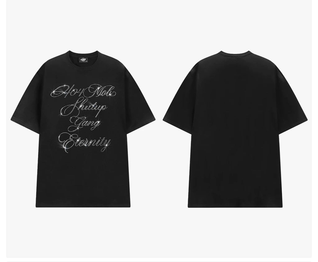 404MOB Alphabet Hot Diamond Loose Casual Tee