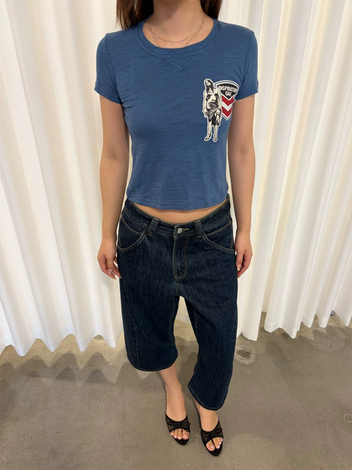 InsGale Retro Badge Printed Slim Tee