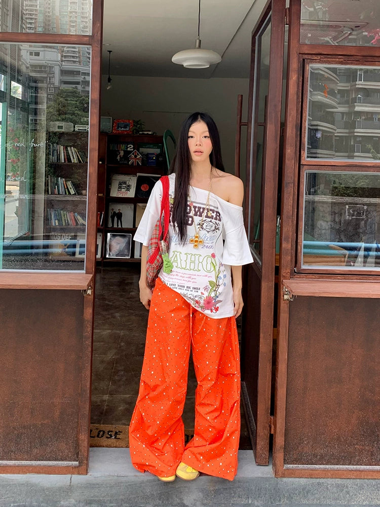 EAHO Star Printed Wide Leg Casual Pants
