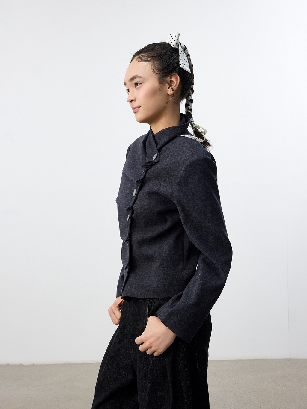 Set for Life Three-dimensional Pinch Pleated Oblique Placket Slim Short Jacket