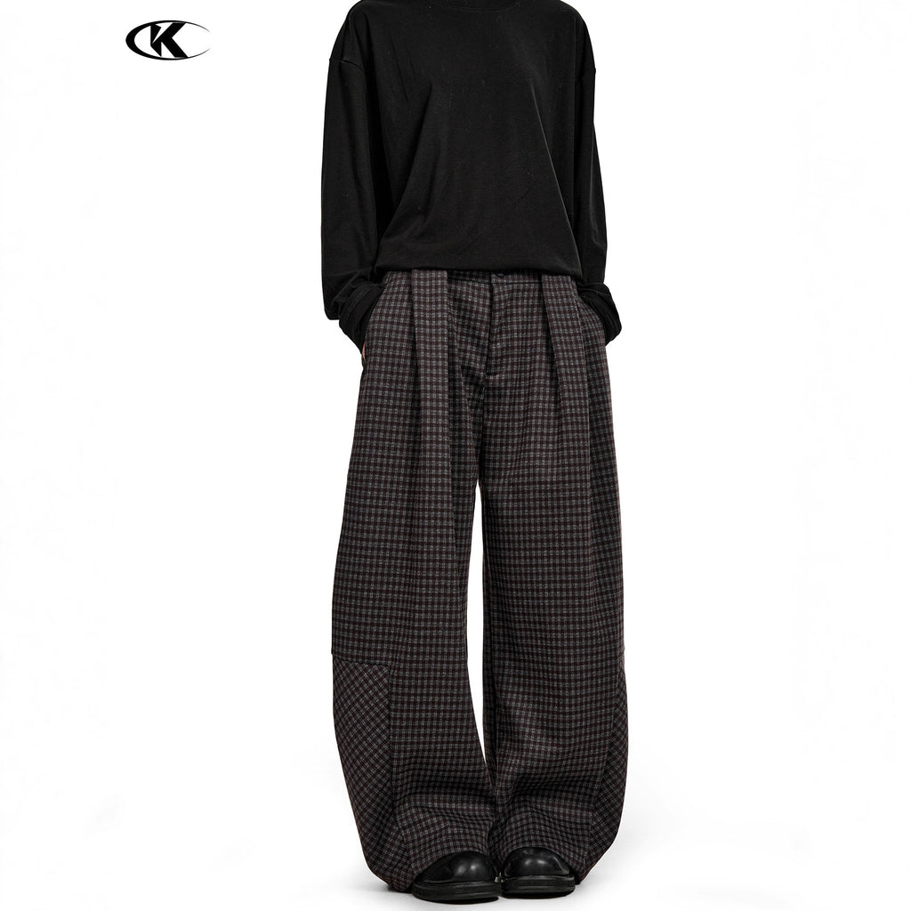 11KN Plaid Versatile Wide-leg Casual Trousers
