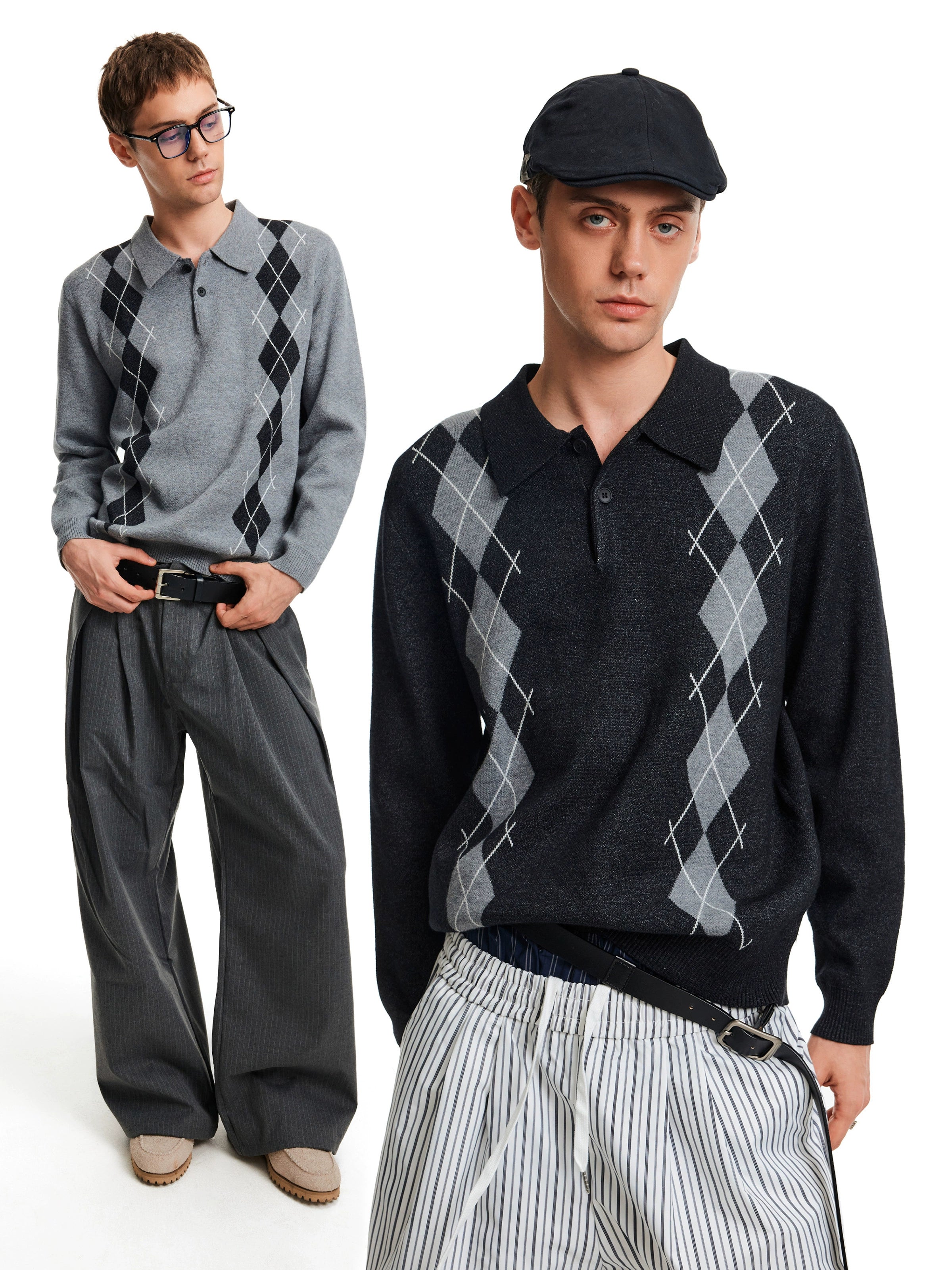 MADWITCH Vintage Contrasting Rhombus Knitted Sweater