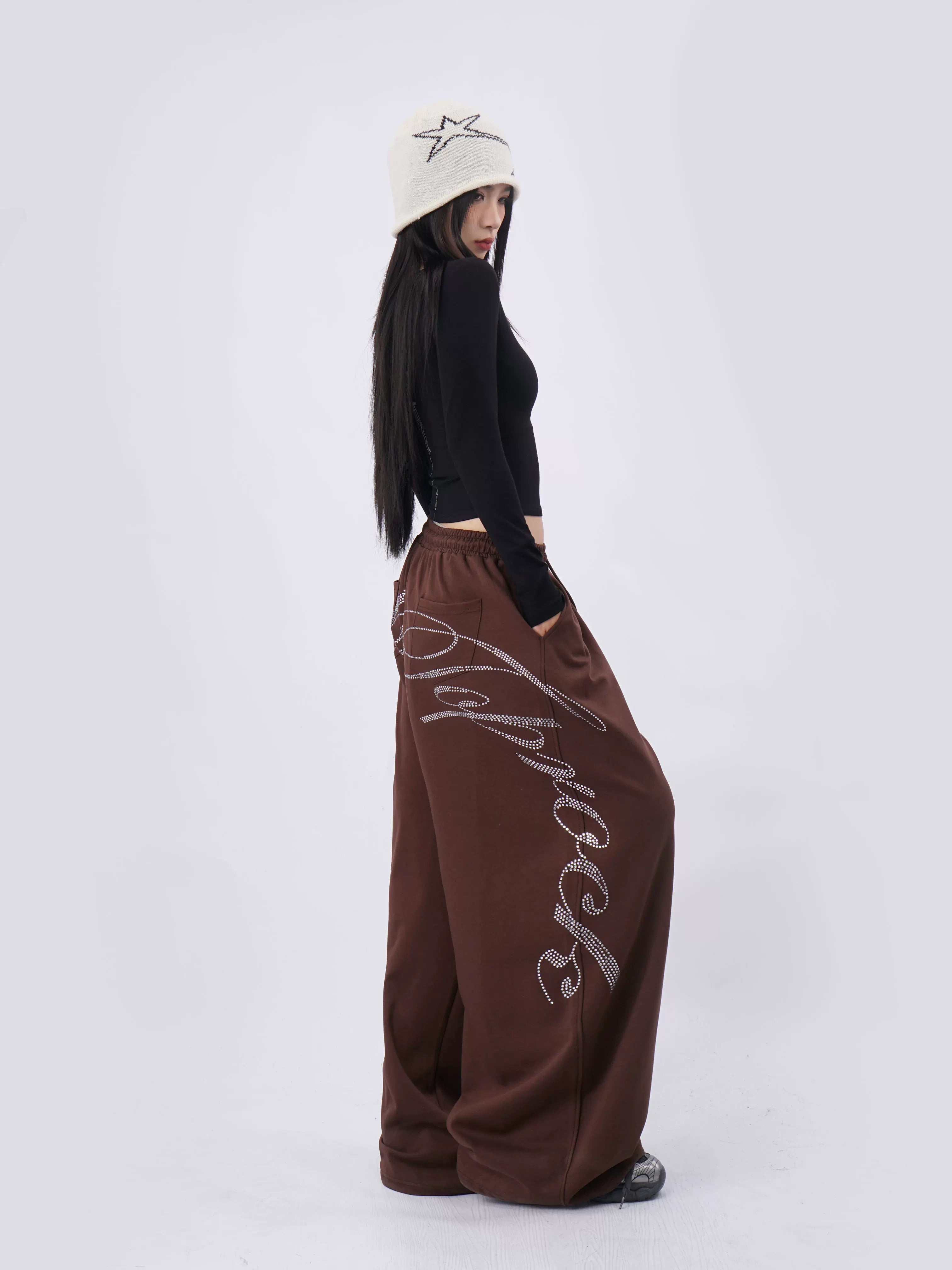 SAMUSAN Hot Diamond Letter V-Neck Slim Short Long Sleeve