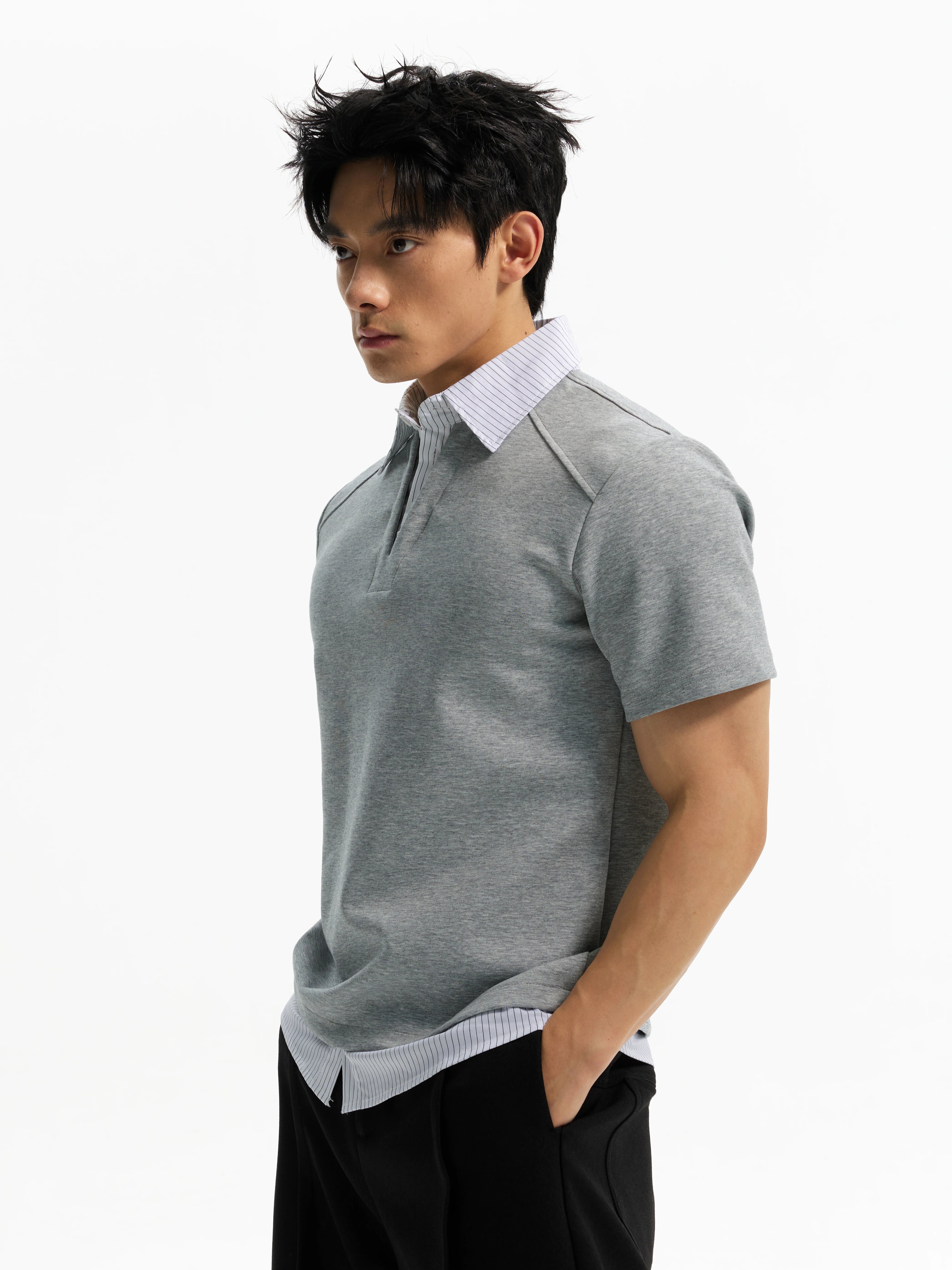 DAY NY Fake Two Polo Collar Versatile Tee