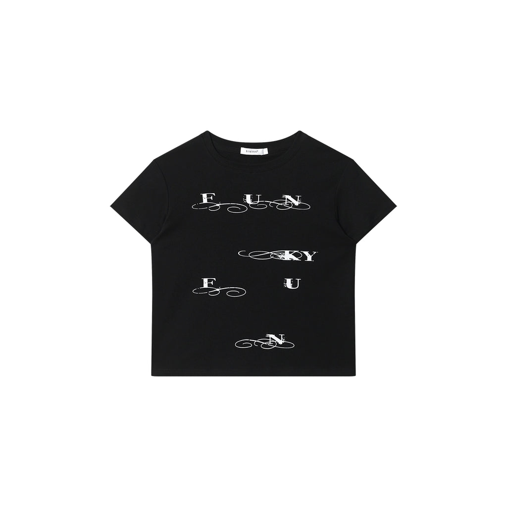 FUNKYFUN Flower Type Brand Logo Flocking Printing Tee