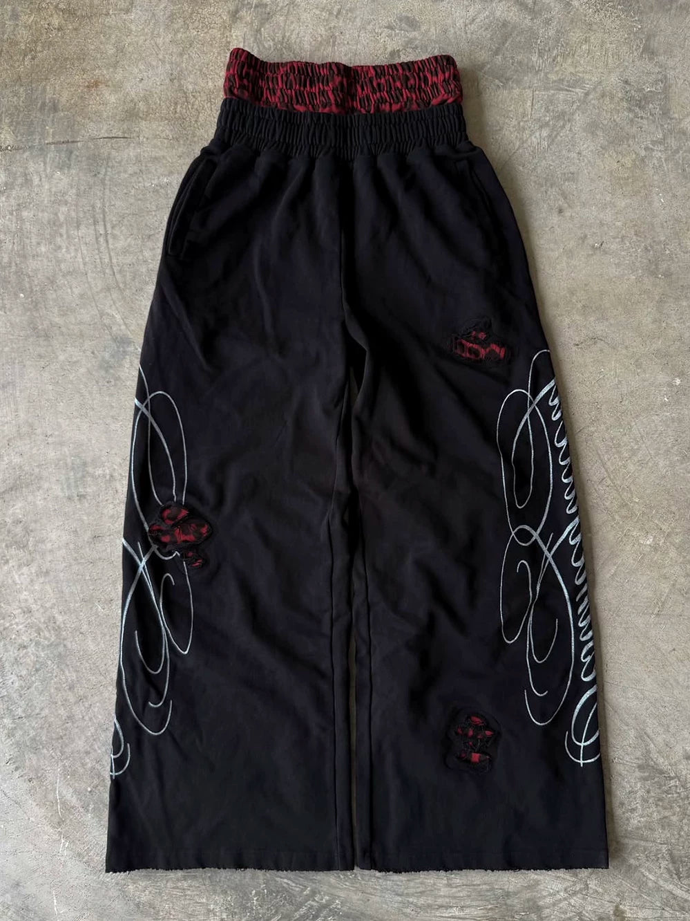 FTS Vintage Double Waist Leopard Print Ripped Loose Straight Sweatpants