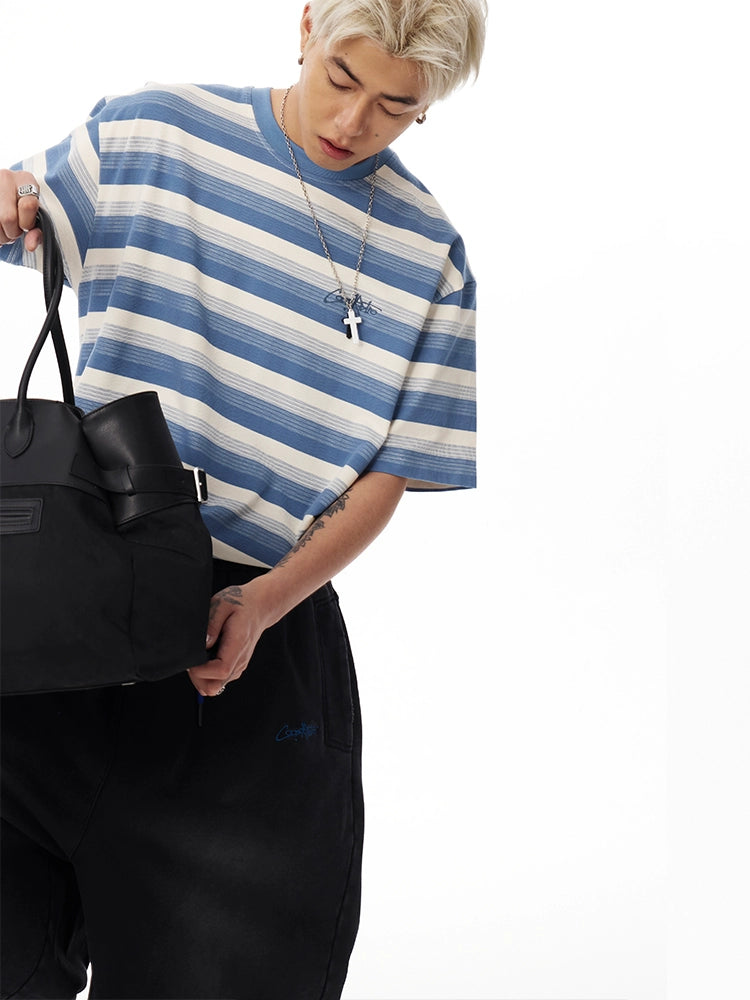 CoosRetro Embroidery Contrasting Striped Tee