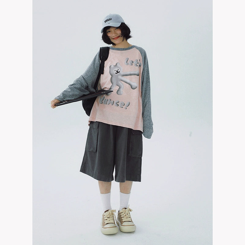 STILLYOU Contrast Color Snow Pattern Three-dimensional Dance Bear Print Pine Long Sleeve