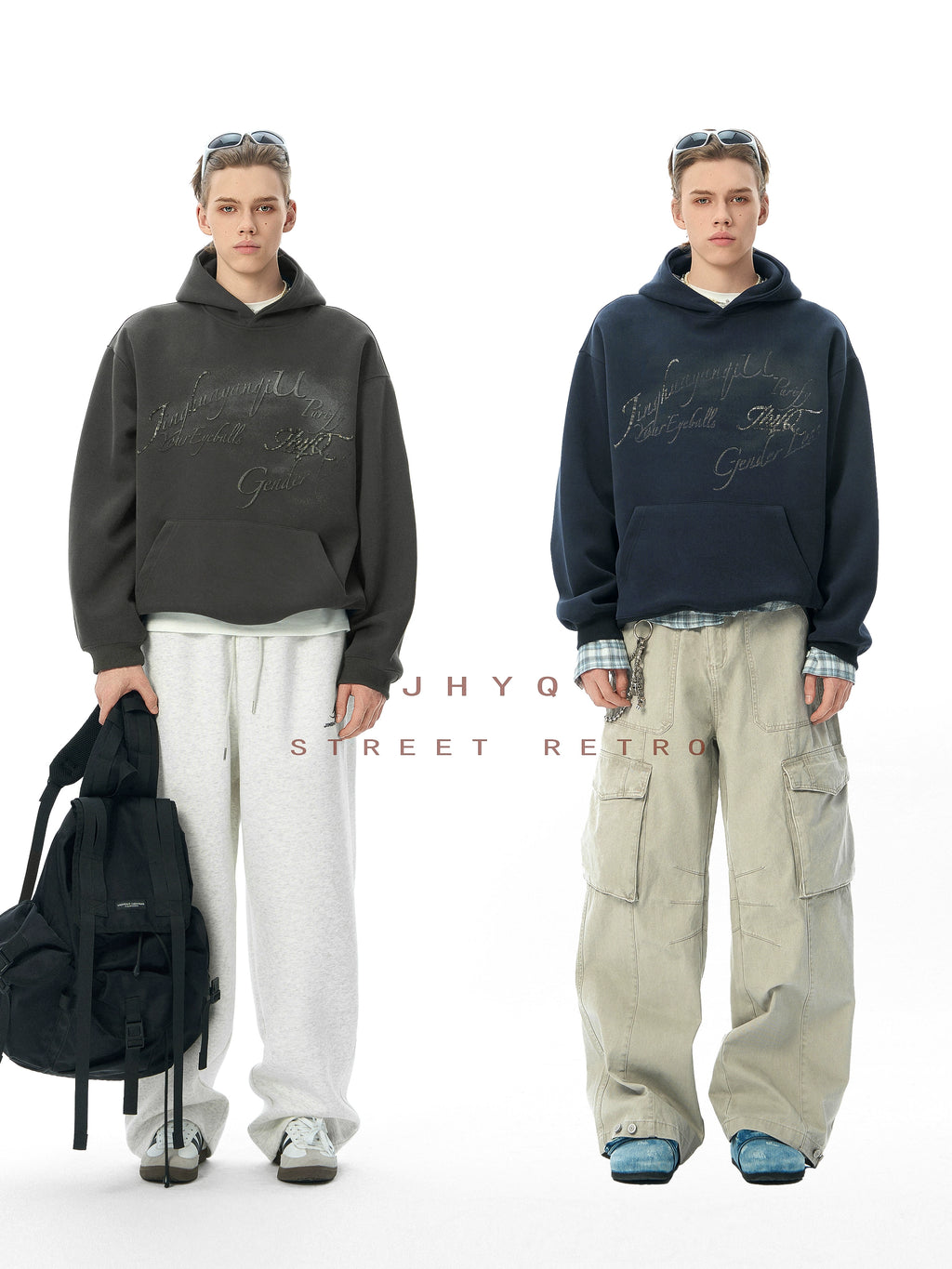 JHYQ Retro Letter Print Loose Hoodie