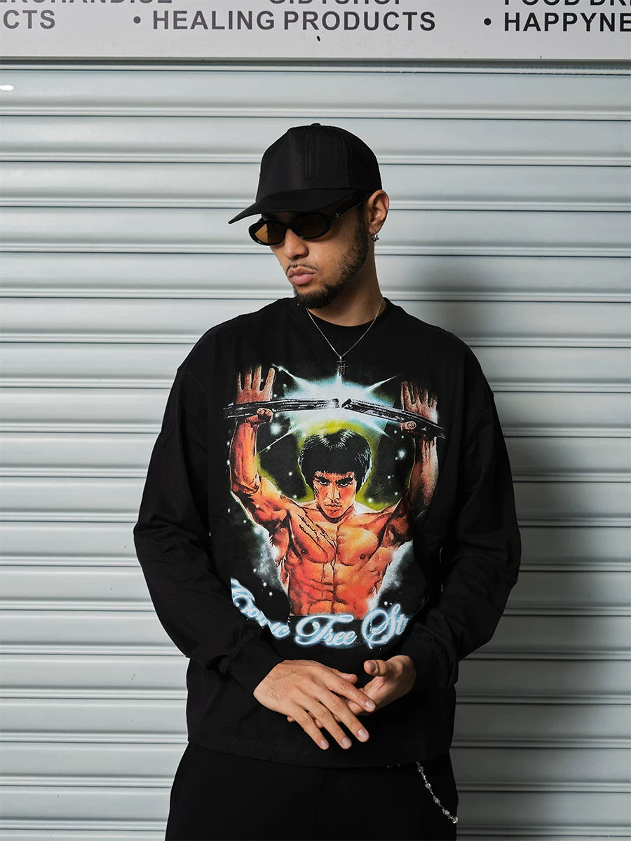 ComicTree Comic Print Casual Crew Neck Long Sleeve