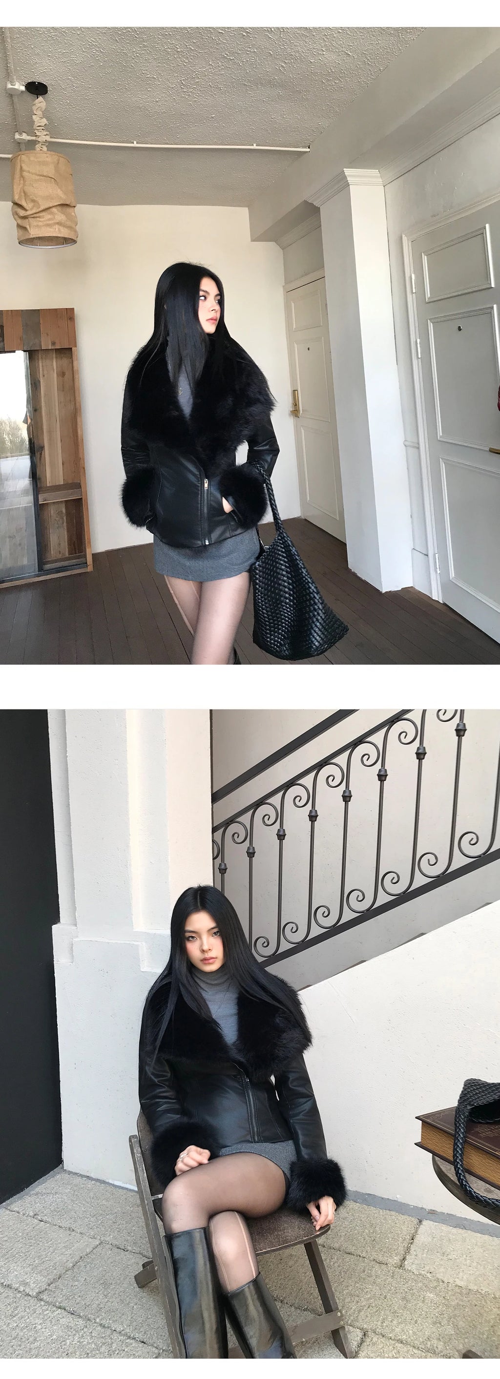 Audwyn Retro Pu Leather Lapel Eco-friendly Fur Coat
