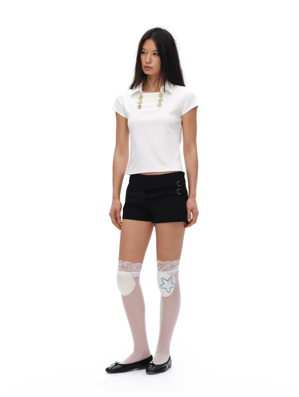 Oinimi Double Breasted Lapel Slim Tee