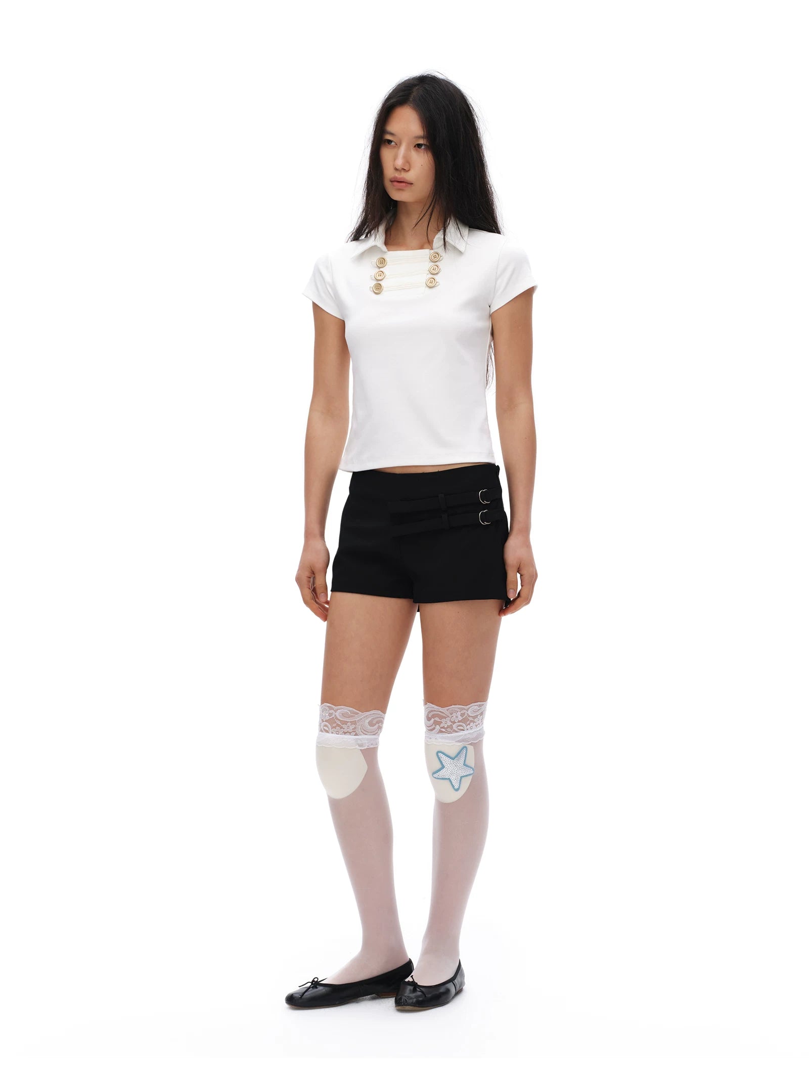 Oinimi Double Breasted Lapel Slim Tee