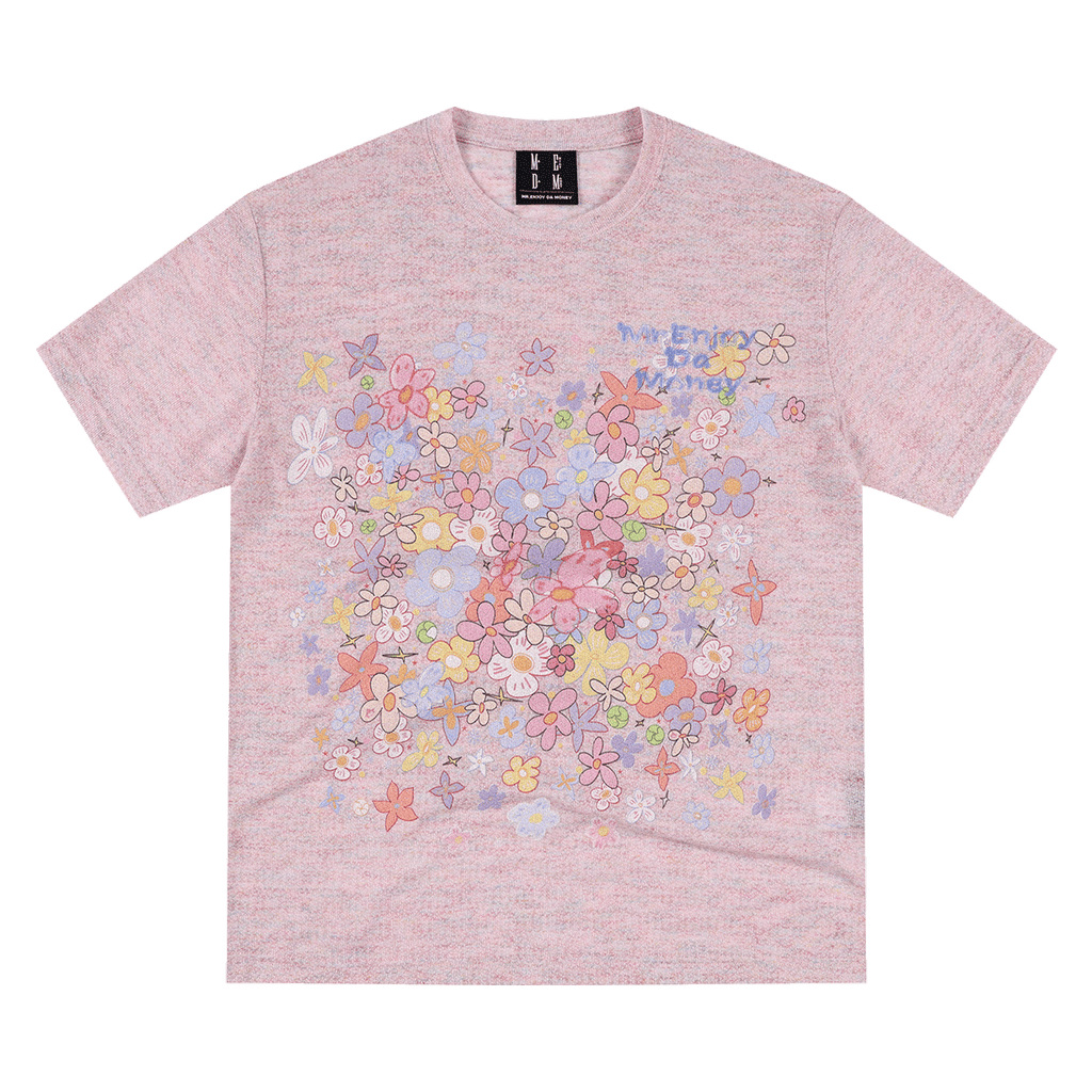 MEDM Flower Print Color Yarn Casual Loose Tee