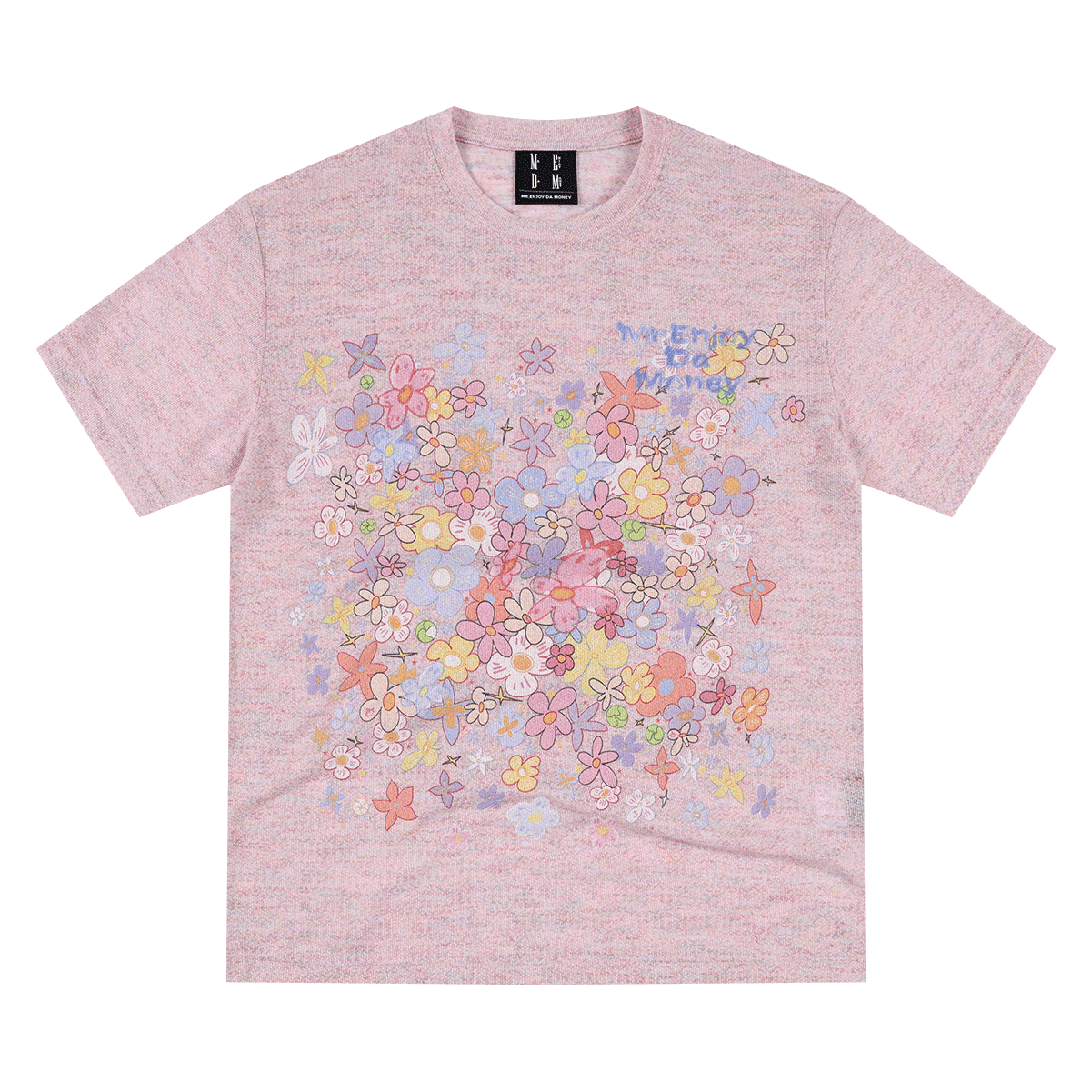 MEDM Flower Print Color Yarn Casual Loose Tee