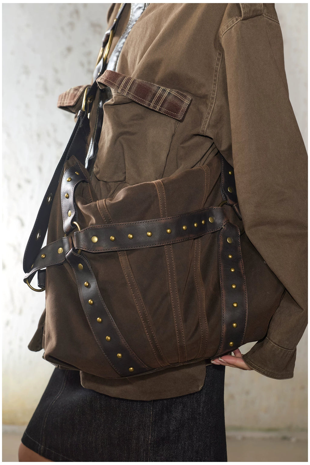 2Th Desire Vintage Rivet Crossbody Shoulder Bag