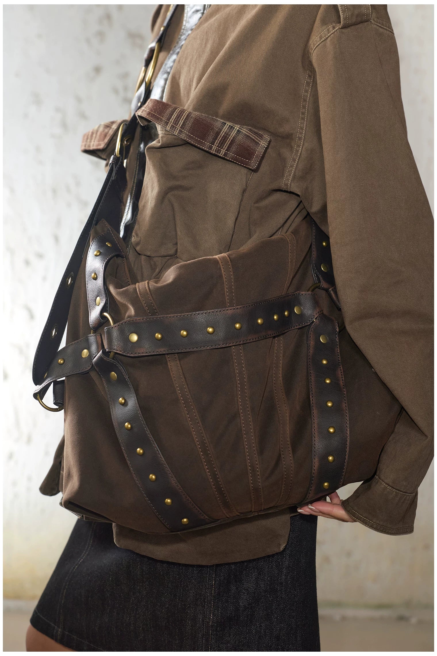 2Th Desire Vintage Rivet Crossbody Shoulder Bag