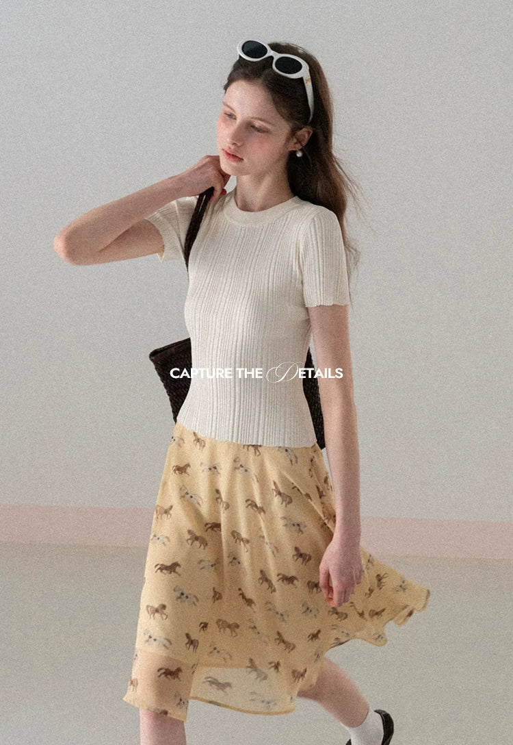 EGGKA High Waist Temperament Thin Drape Skirt