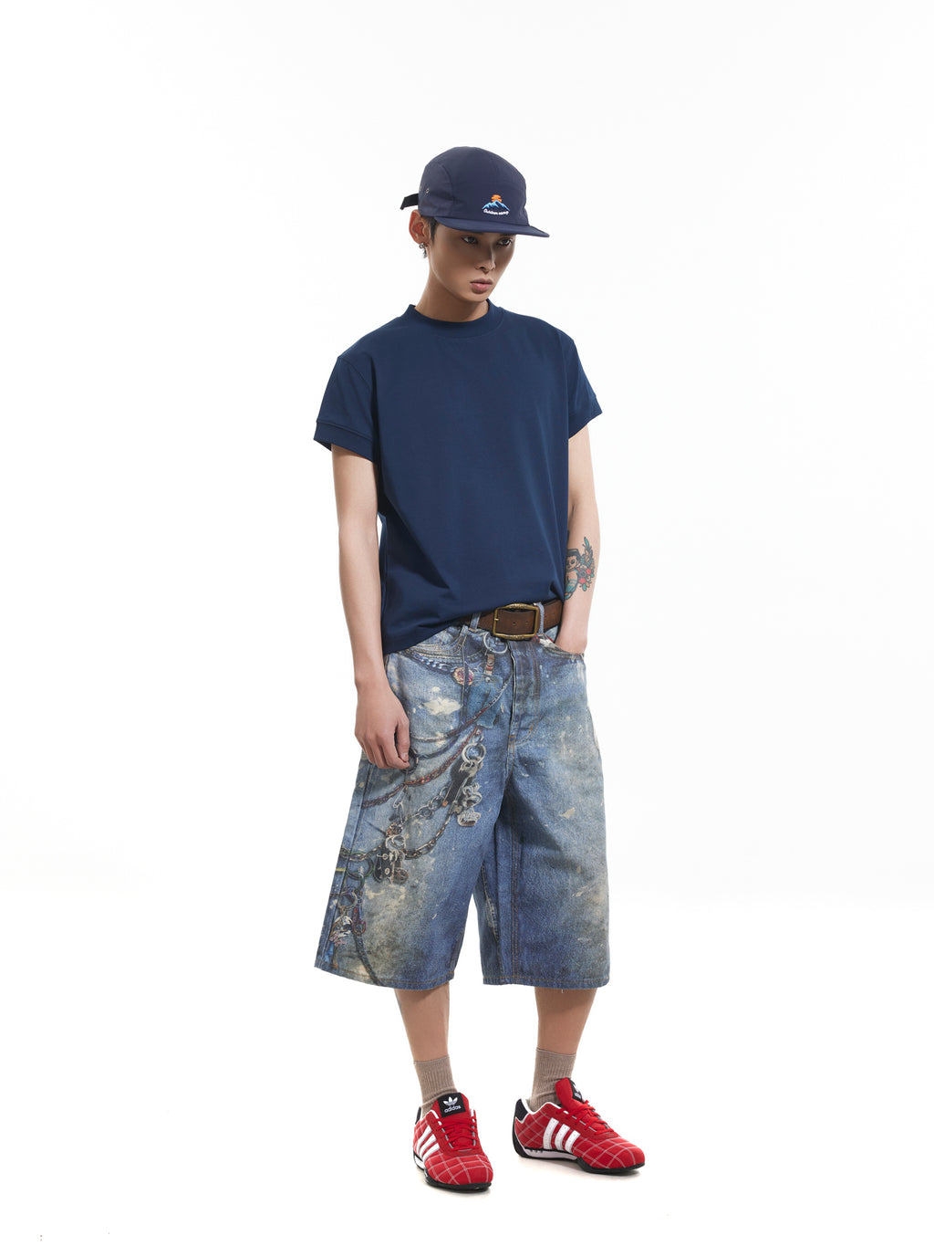 BTSG washed 3D printing denim shorts