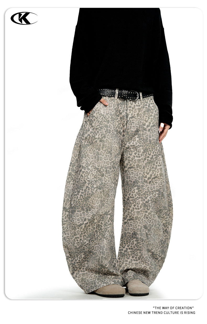 11KN Leopard Print Wide-leg Loose and Thin Tooling Casual Pants