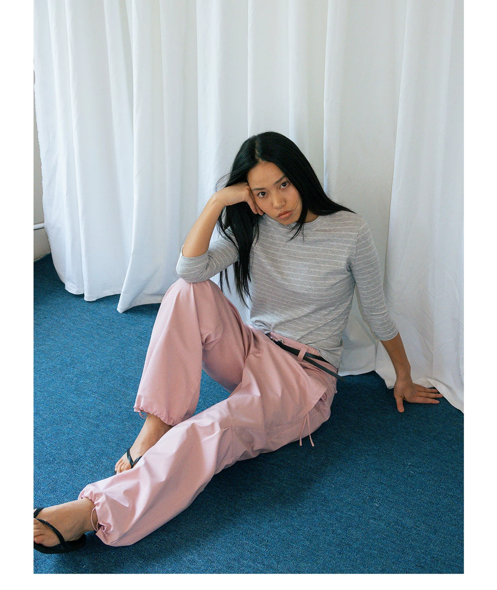 FUNKYFUN Stretch Pinstriped Front Shoulder Tee
