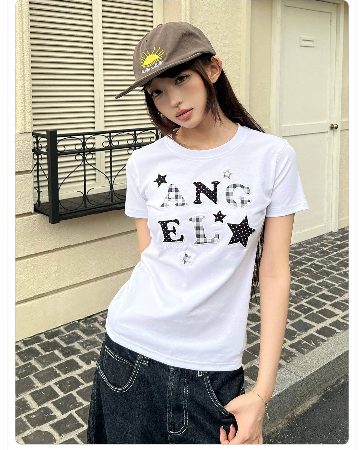 404MOB Letter Mesh Sticker Slim Tee