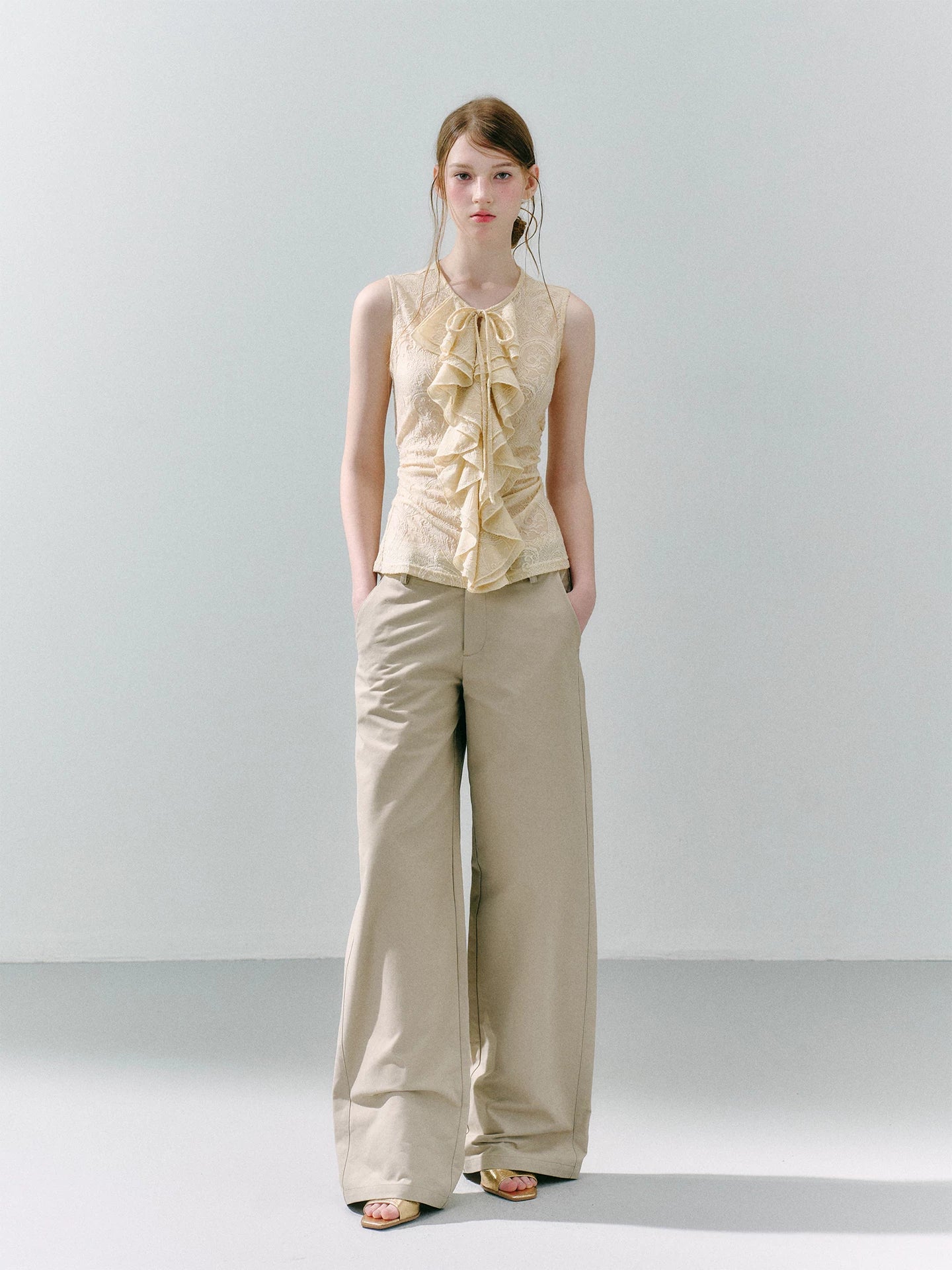 LOST FOREST Lace Lotus Leaf Slim Fit Vest
